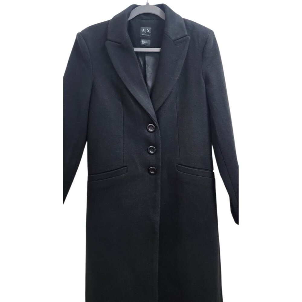 Armani Exchange Black Long Wool Blend Coat Tailored Button Front Women’s Size M - Picture 3 of 15